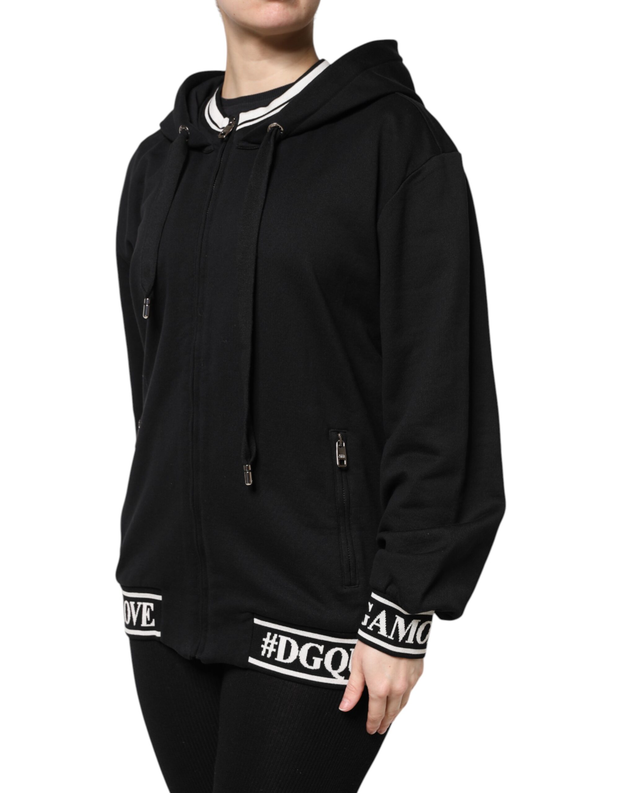 Черный хлопковый свитер с капюшоном и застежкой-молнией Dolce & Gabbana, Black — фото 2
