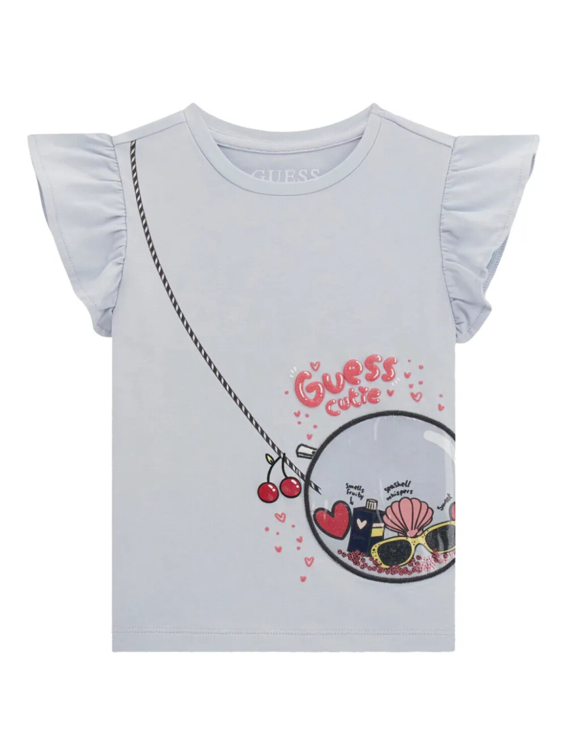 

Футболка с оборками на рукавах для детей, хлопковая Guess Kids, синий