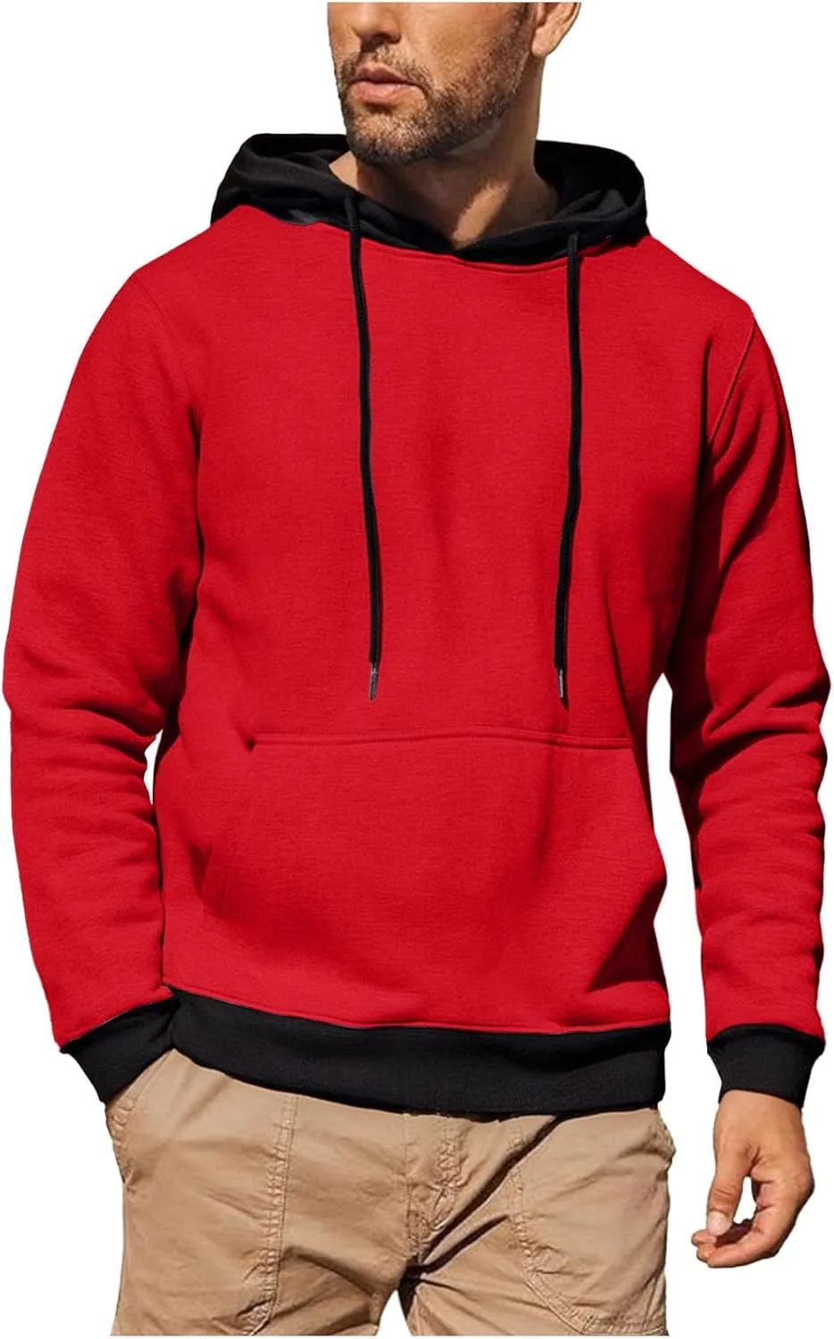 

Мужской худи с карманом, цветной блок, флис