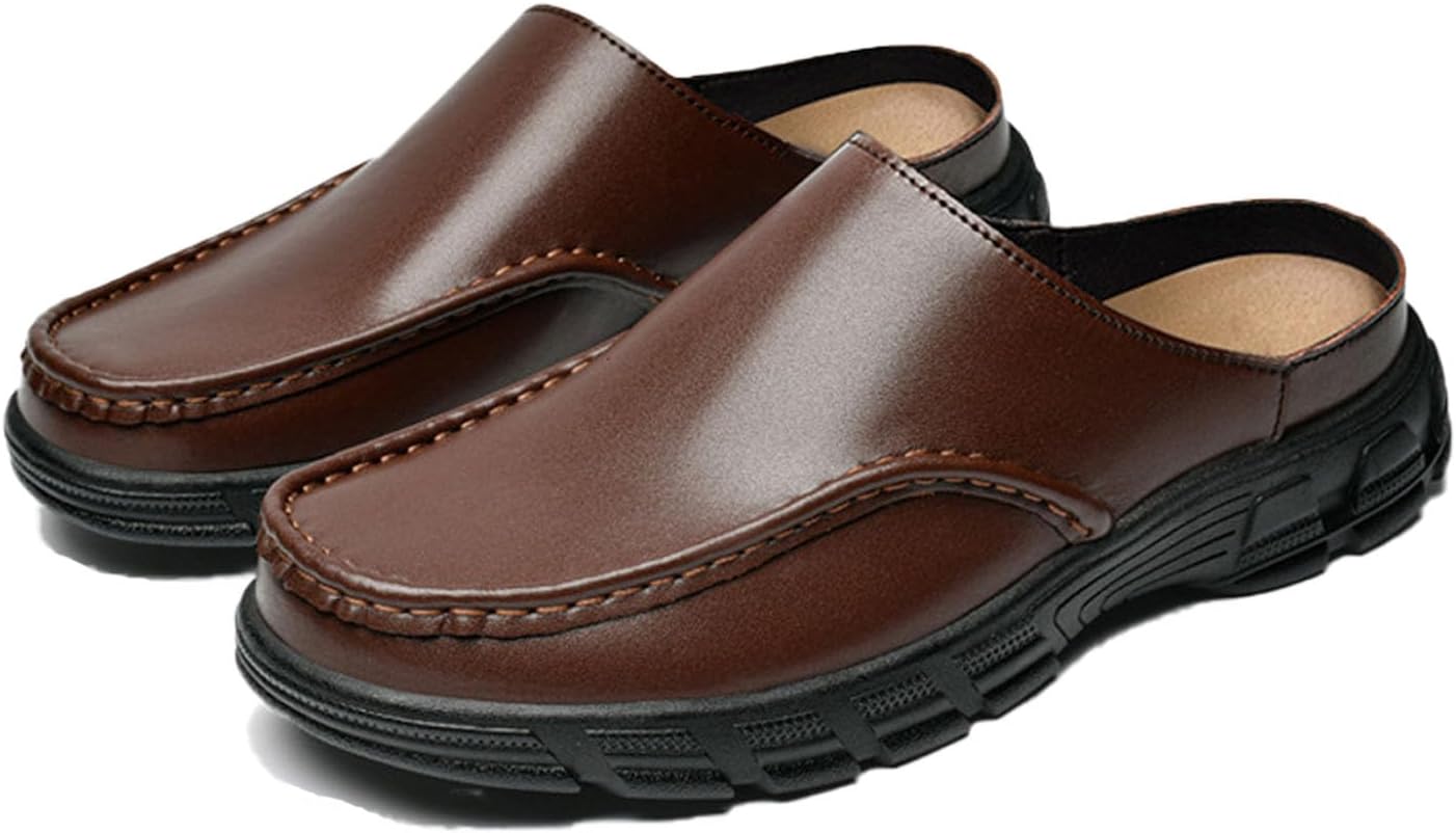 

Мужские кожаные мюли на платформе BHDJK с широким носком, летние закрытые круглые носки, модные ретро балетки без задника, удобная противоскользящая легкая повседневная бизнес обувь наполовину слипоны, коричневый