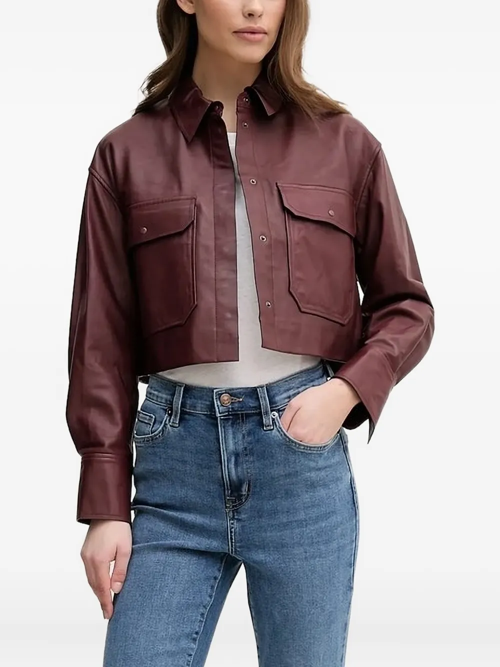

Укороченная кожаная куртка на пуговицах Pedro Del Hierro, красный