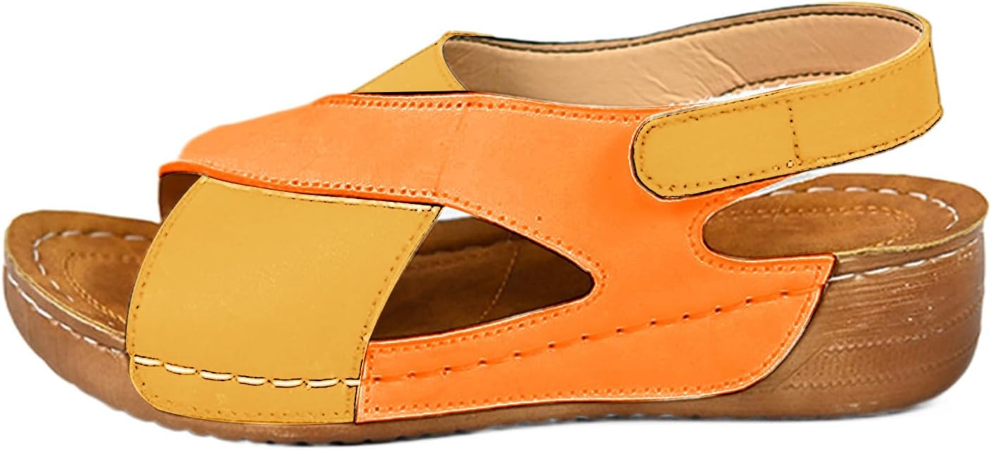 

Ортопедические сандалии для женщин, элегантные на платформе с танкеткой, повседневные сандалии с разноцветными элементами, открытым носком, перекрещивающимися ремешками, без застежки, летние пляжные сандалии с удобной поддержкой свода стопы Gene...