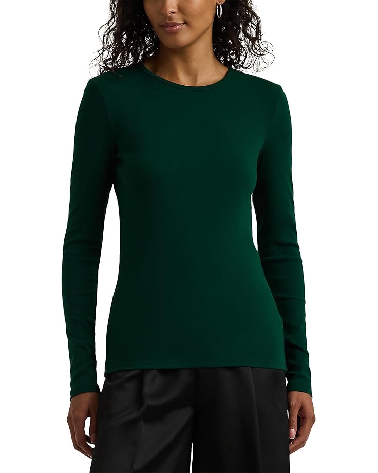 

Топ Lauren Ralph Lauren Cotton-Blend Long-Sleeve Top, цвет Deep Emerald