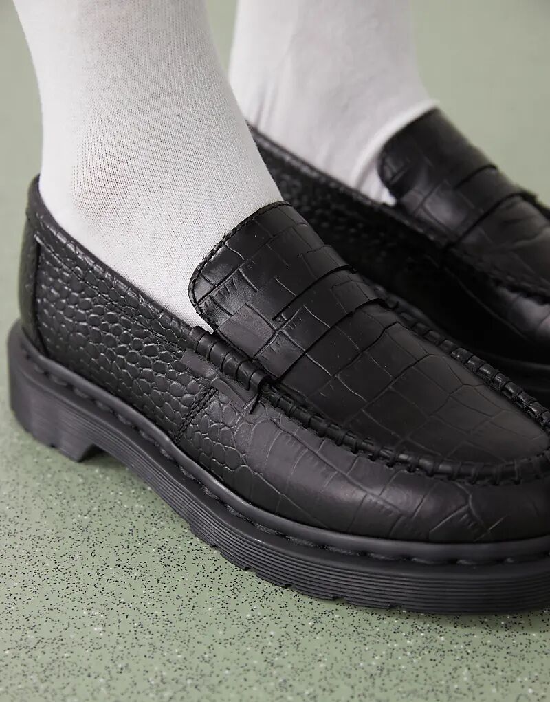 Лоферы Dr Martens Unisex Penton Atlas с тиснением под крокодила, черные — фото 3