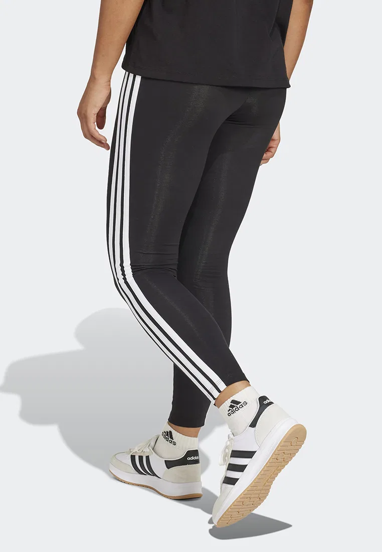 Леггинсы хлопковые с тремя полосками, Essentials, adidas, черный — фото 2