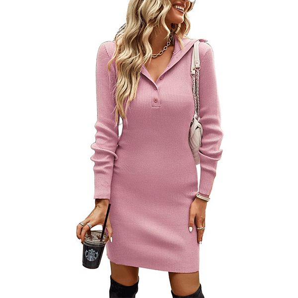 

Женское повседневное платье-свитер с V-образным вырезом и длинным рукавом Missky, Pink