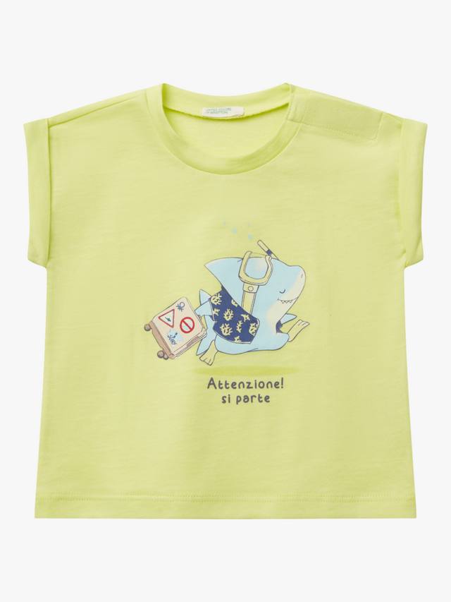 

Детский хлопковый топ с коротким рукавом и принтом Benetton, Lime