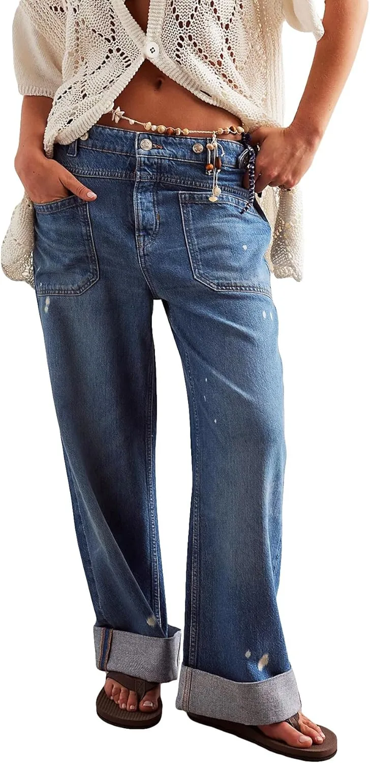 

D-Sun женские джинсы wide leg mid rise casual straight leg с карманами