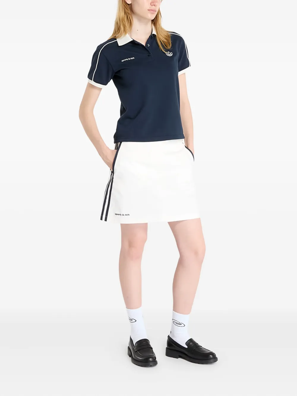 Юбка-шорты с полосками из коллаборации со Sporty and Rich Adidas, белый — фото 2