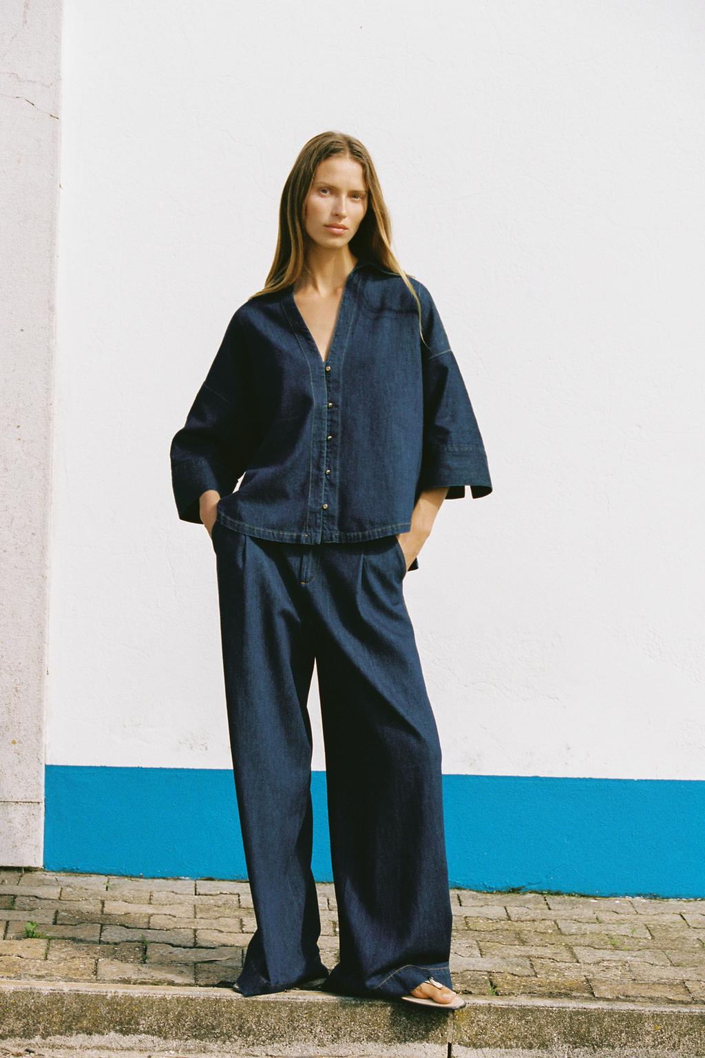 

Рубашка с широким рукавом ZARA, цвет Dark indigo