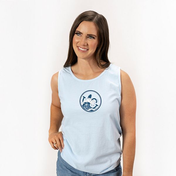 

SWSmiley ocean waves outline - женский окрашенный в стиле garment dyed графический топ Simply Sage Market, Chambray
