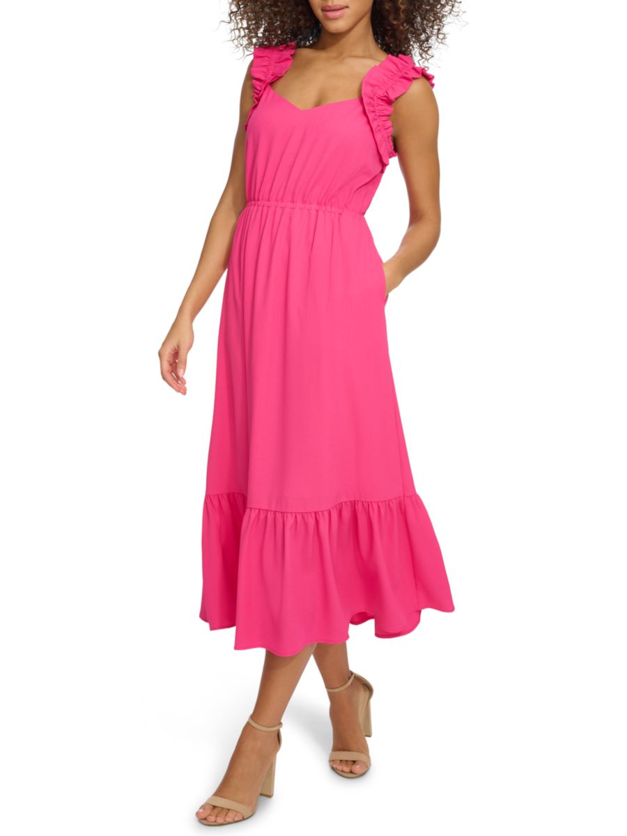 

Платье миди без рукавов с оборками на рукавах Kensie, цвет Hot Pink