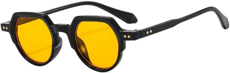 

Модные маленькие солнцезащитные очки неправильной формы для женщин в стиле ретро, ​​круглые, с прозрачными линзами цвета океана, защита от УФ-излучения UV400, для мужчин с заклепками, в стиле панк TYUVIVO, Black Yellow