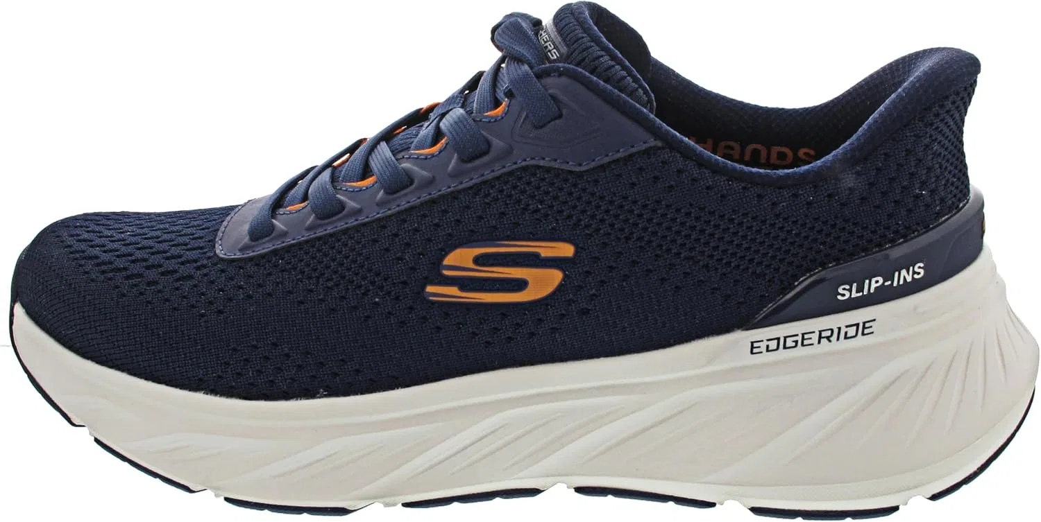 Кроссовки Skechers 232846 EDGERIDE, угольно-желто-серые, мужские, на шнурках, тканевые, без шнурков