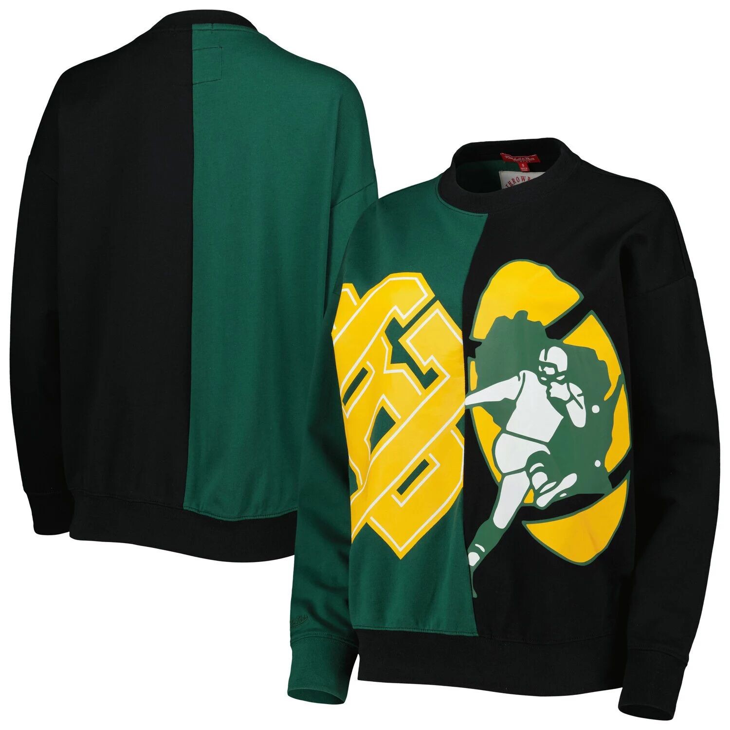 

Женский пуловер с большим лицом Mitchell & Ness Green/Black Green Bay Packers
