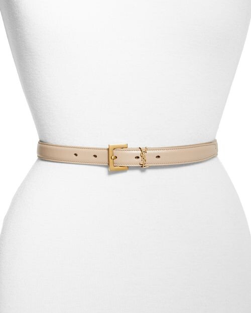 

Женский кожаный ремень с логотипом Saint Laurent, цвет Tan/Beige
