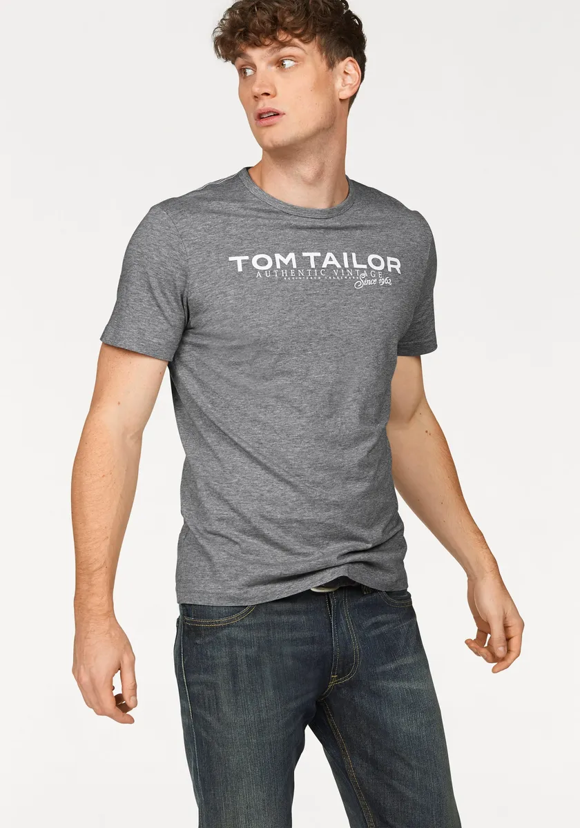 

Рубашка TOM TAILOR с круглым вырезом и принтом логотипа, серый
