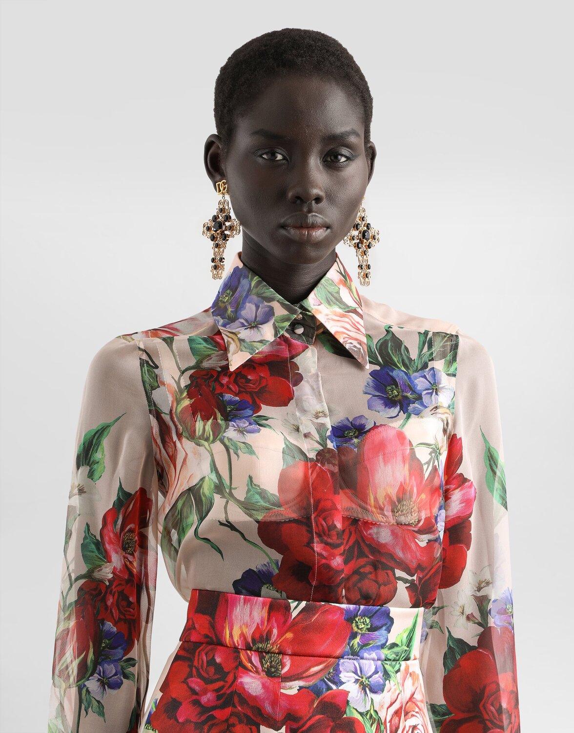 Шифоновая рубашка с длинными рукавами и цветочным принтом Dolce & Gabbana, принт — фото 4