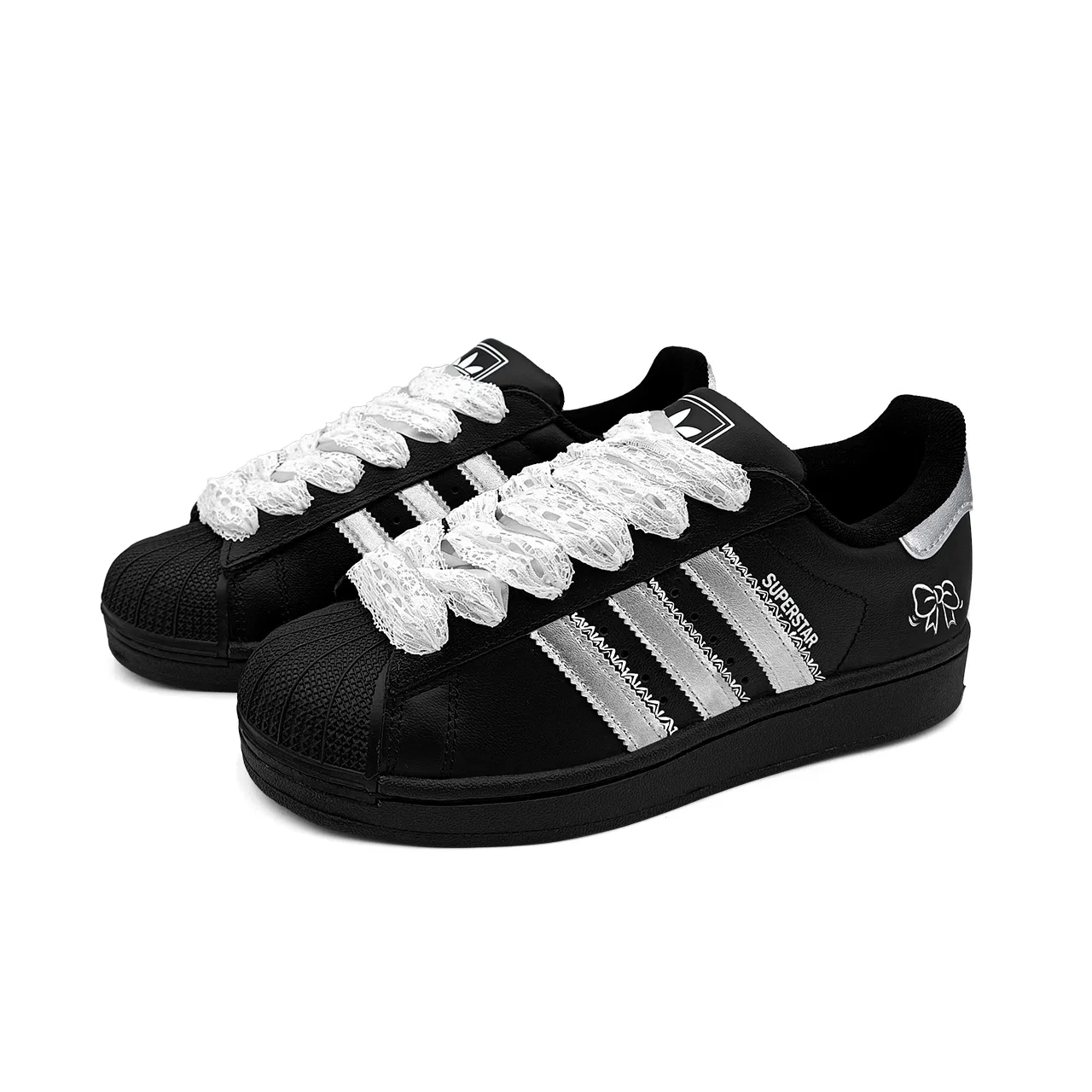 Детские кроссовки для скейтбординга Superstar 2 Adidas Originals черно-серебристые — фото 4