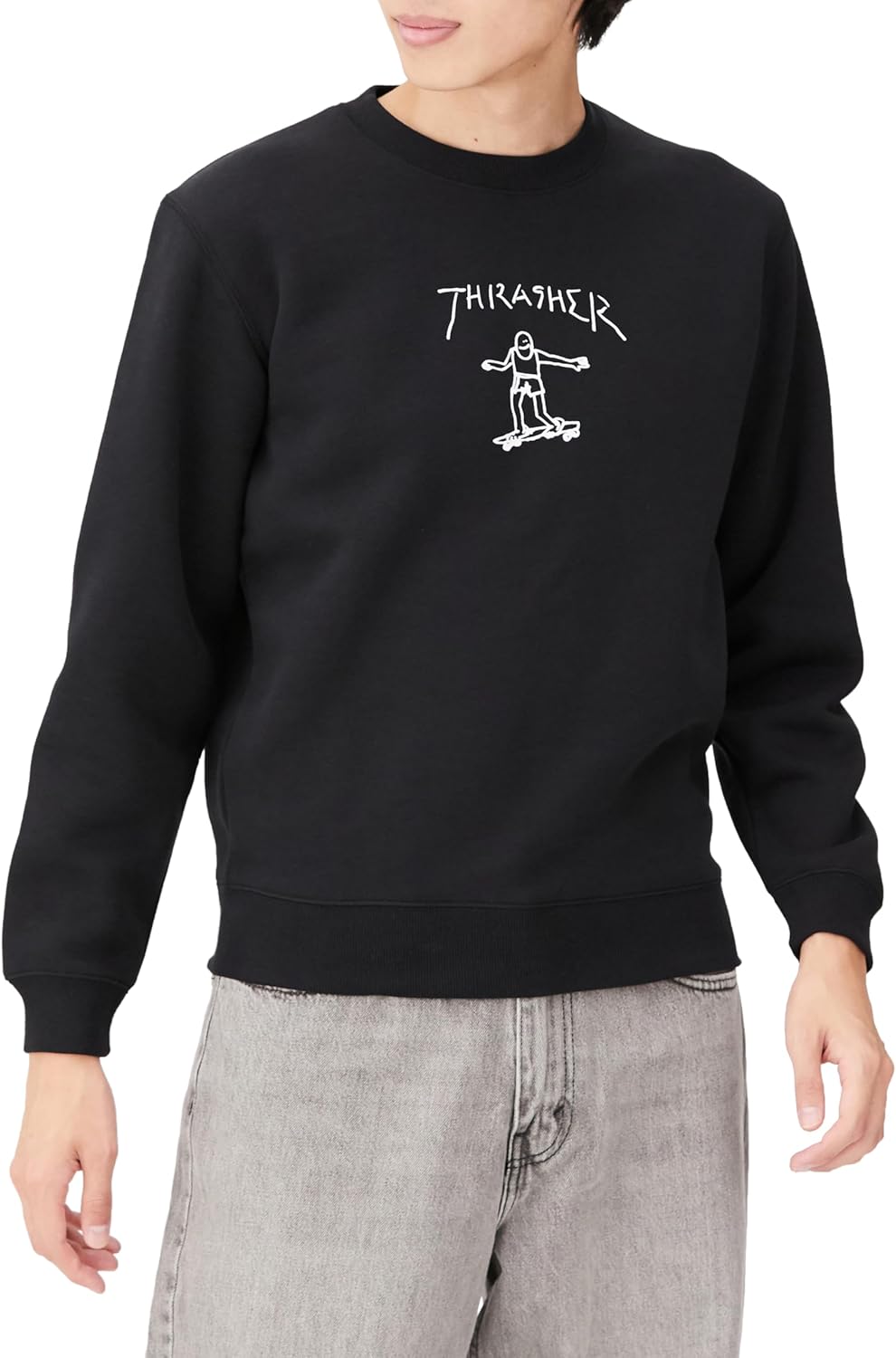 

Мужская толстовка Thrasher TH8428 с круглым вырезом (графический принт в стиле скейтбординга) Классическая модель, черно-белый