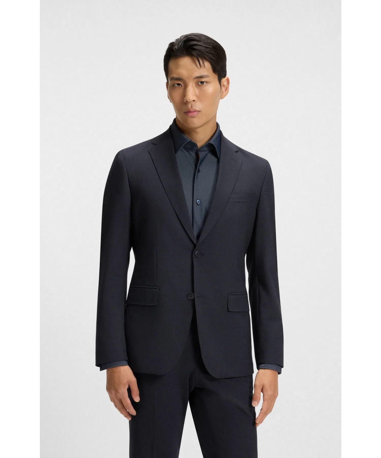 Мужской пиджак BOSS Slim Fit с микро-узором тёмно-синий