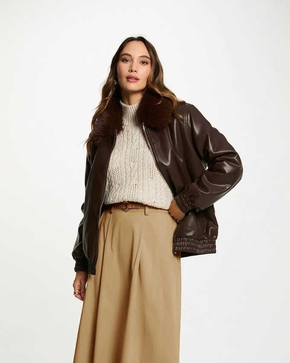 

Женская короткая куртка с меховым воротником Morgan, темно-коричневый