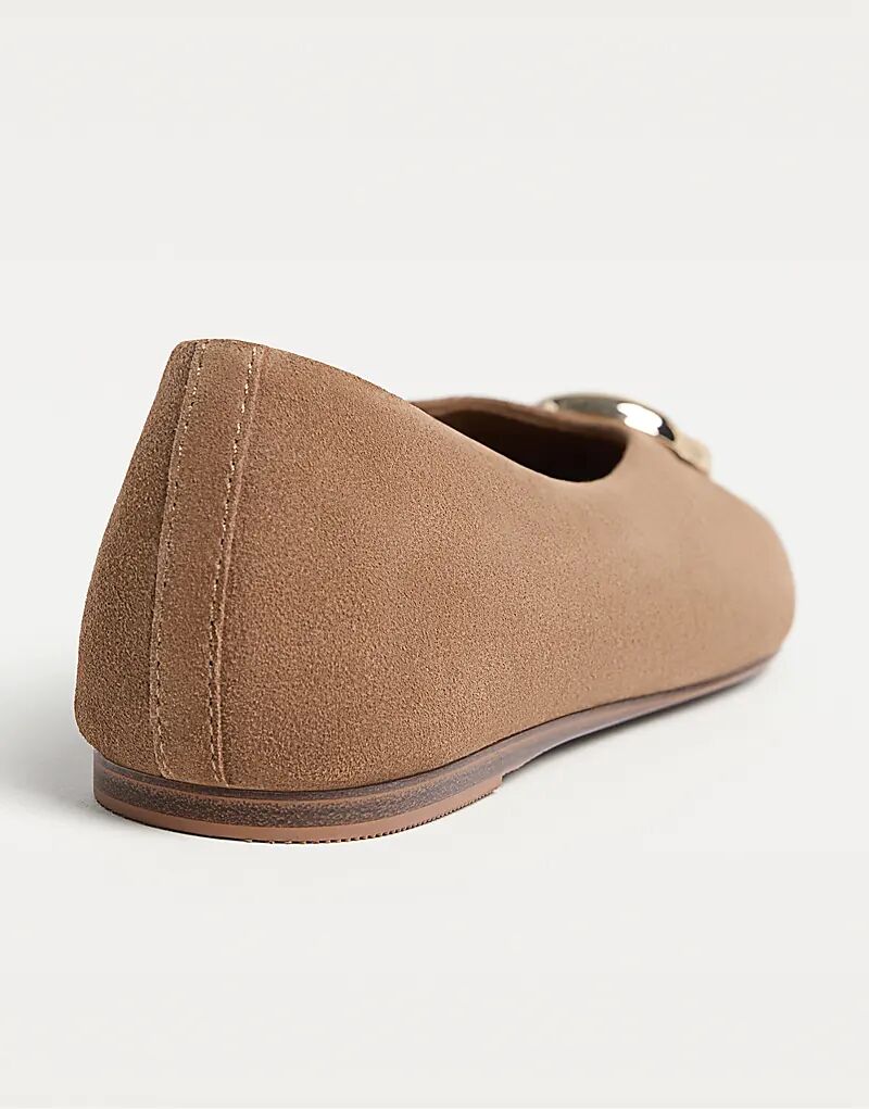 Балетки Stradivarius Split из кожи с деталями бежевого цвета — фото 4