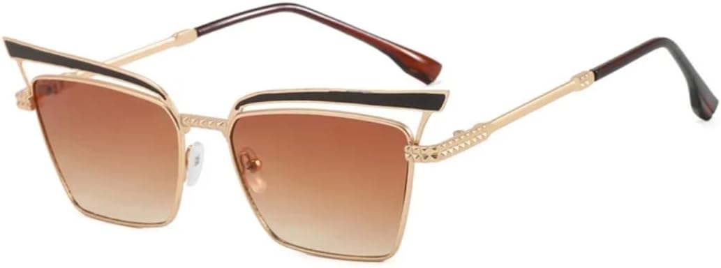 

Солнцезащитные очки для мужчин и женщин - защита UV400 - градиентный дизайн "кошачий глаз" с полой оправой для занятий спортом на открытом воздухе и вождения DSVIGF, Golden Double Brown