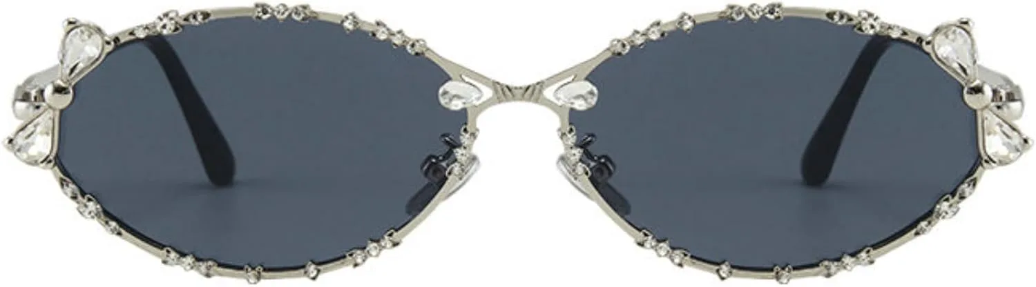 

willochra Милые женские солнцезащитные очки со стразами, роскошные, модные, с бриллиантами, ретро, ​​маленькая металлическая оправа, блестящие, UV400, C2