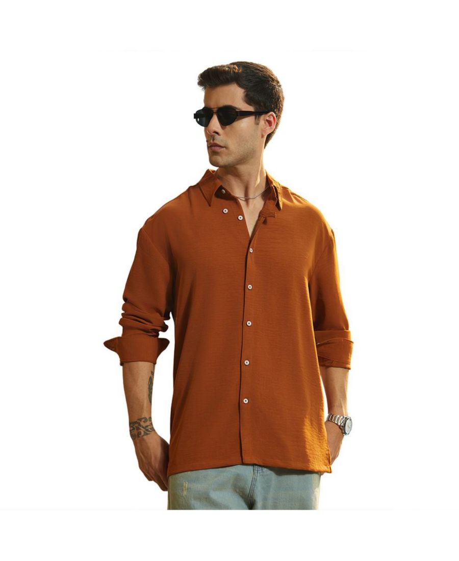 

Мужская рубашка ржаво-оранжевого цвета, мятая, свободного кроя Campus Sutra, Orange