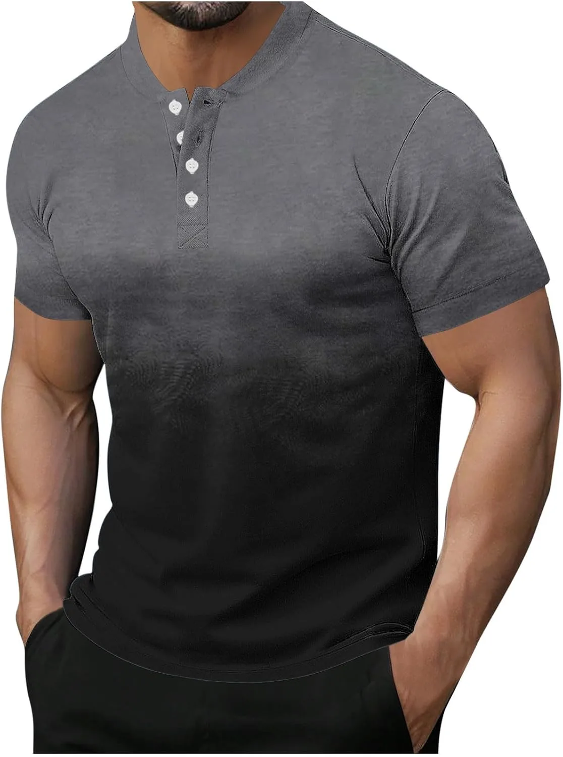 

Мужская футболка Henley с градиентным принтом, короткий рукав, летняя Sdeycui