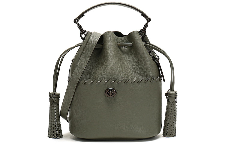 

COACH Сумка-ведро Lora Leather с кисточками и завязками, женская, зеленая