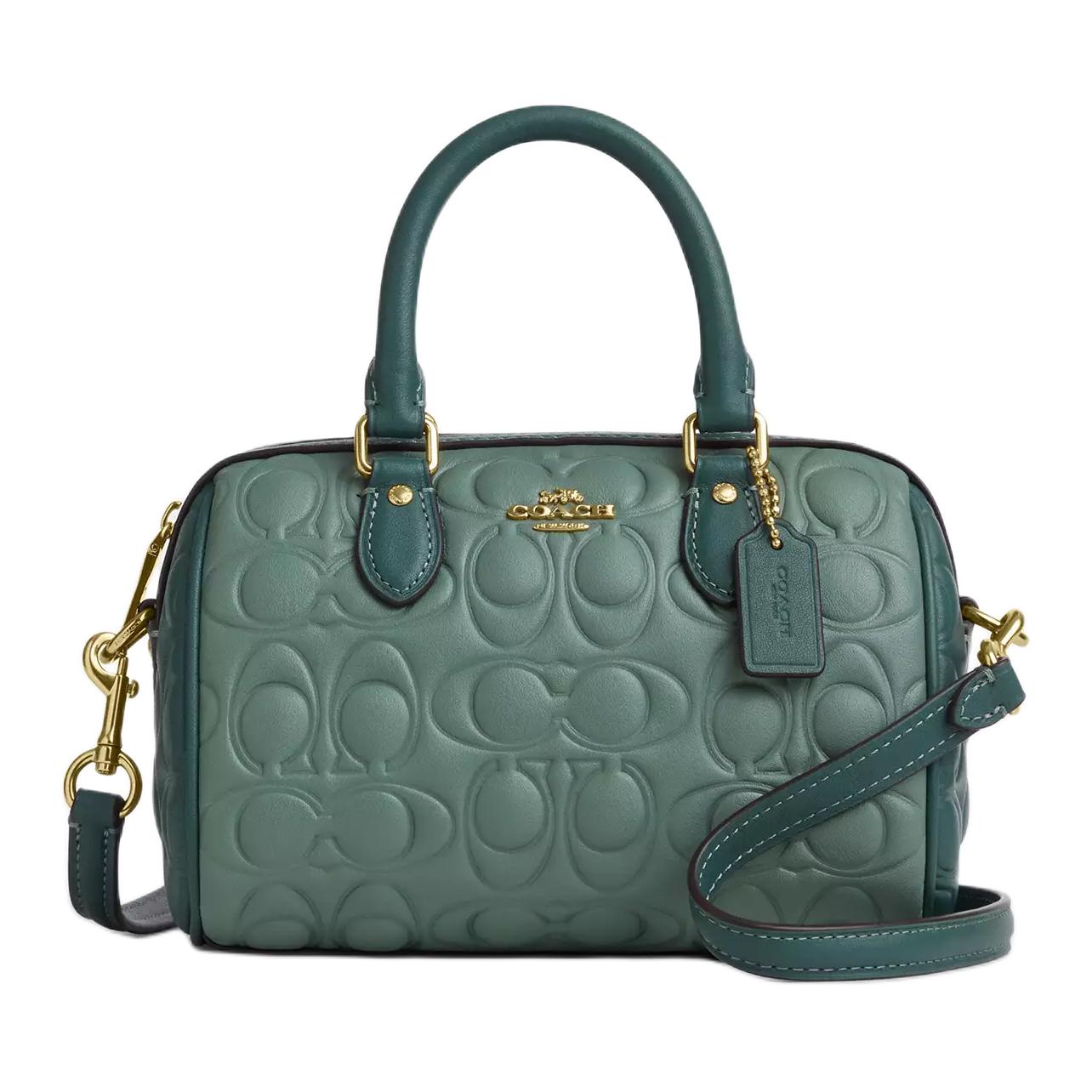 

Гладкая кожаная сумка через плечо, кроссбоди, мини-клатч женская sage и dark turquoise COACH