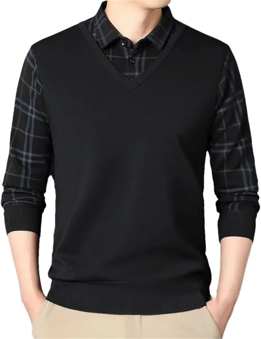 

Мужской пуловер с воротником стойкой, вязаный кардиган в классическую клетку