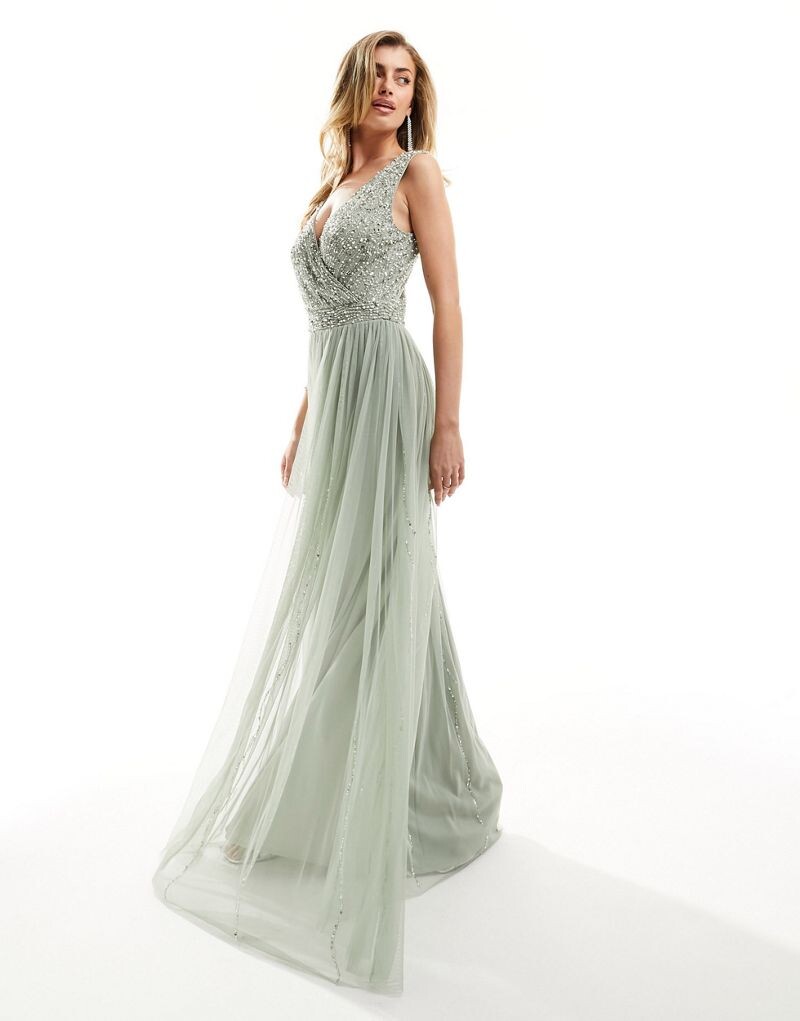 

Зеленое платье макси с v-образным вырезом и декором Beauut Bridesmaid