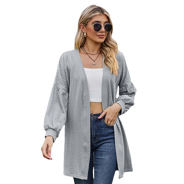 

Женский элегантный вязаный кардиган сплошного цвета оверсайз с длинным рукавом универсальная повседневная верхняя одежда Joyjoy, Blue Gray