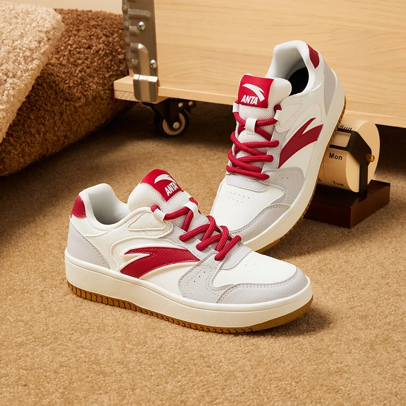Antakids Детские скейтерские кроссовки Zero Sensation Slip Resistant Anti Kick Abrasion Resistant низкие, бело-красные, унисекс — фото 3