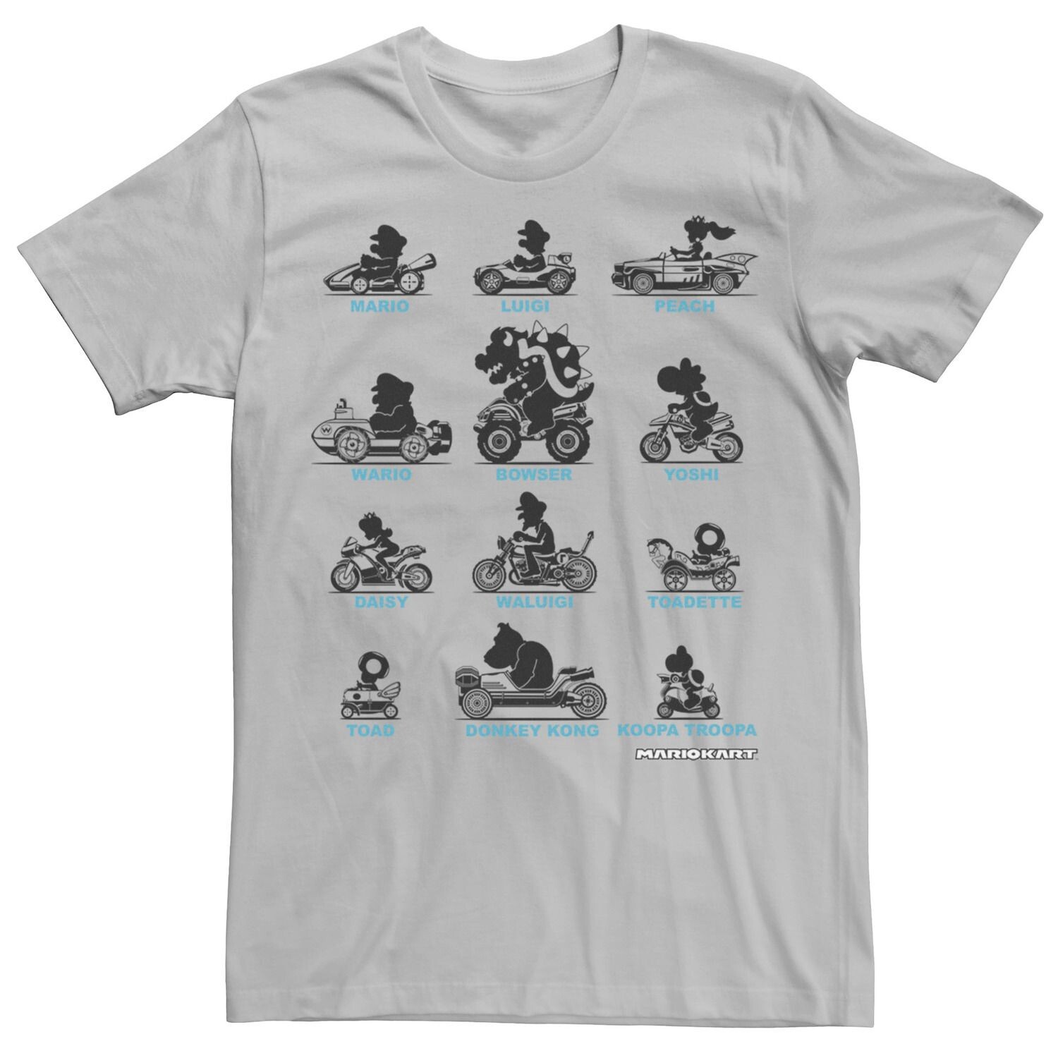 

Мужская футболка с силуэтом гонщиков Nintendo Super Mario Mario Kart Licensed Character