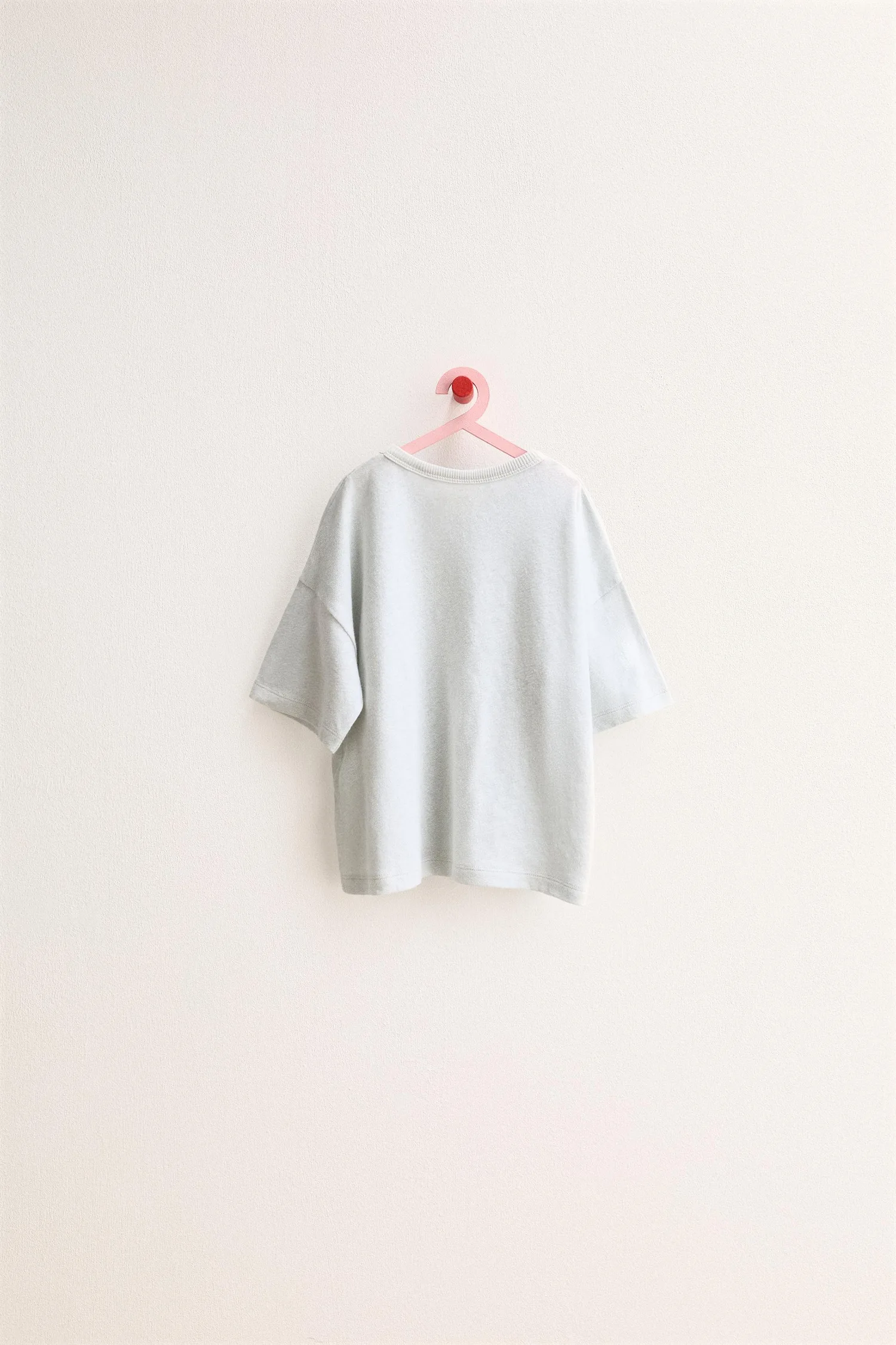 Футболка Zara timeless из однотонного хлопка и льна, светло-голубой — фото 2