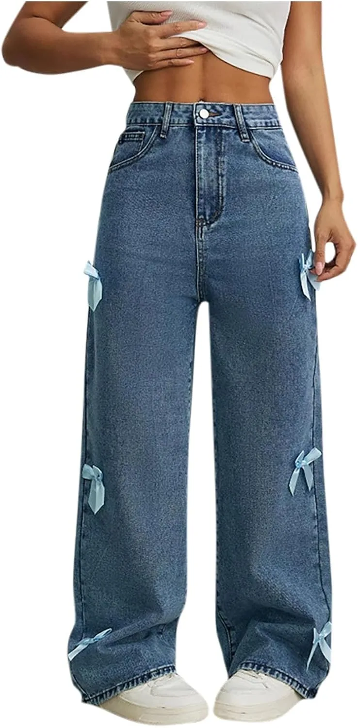 Женские джинсы Bow Wide Leg с высокой посадкой и свободным кроем