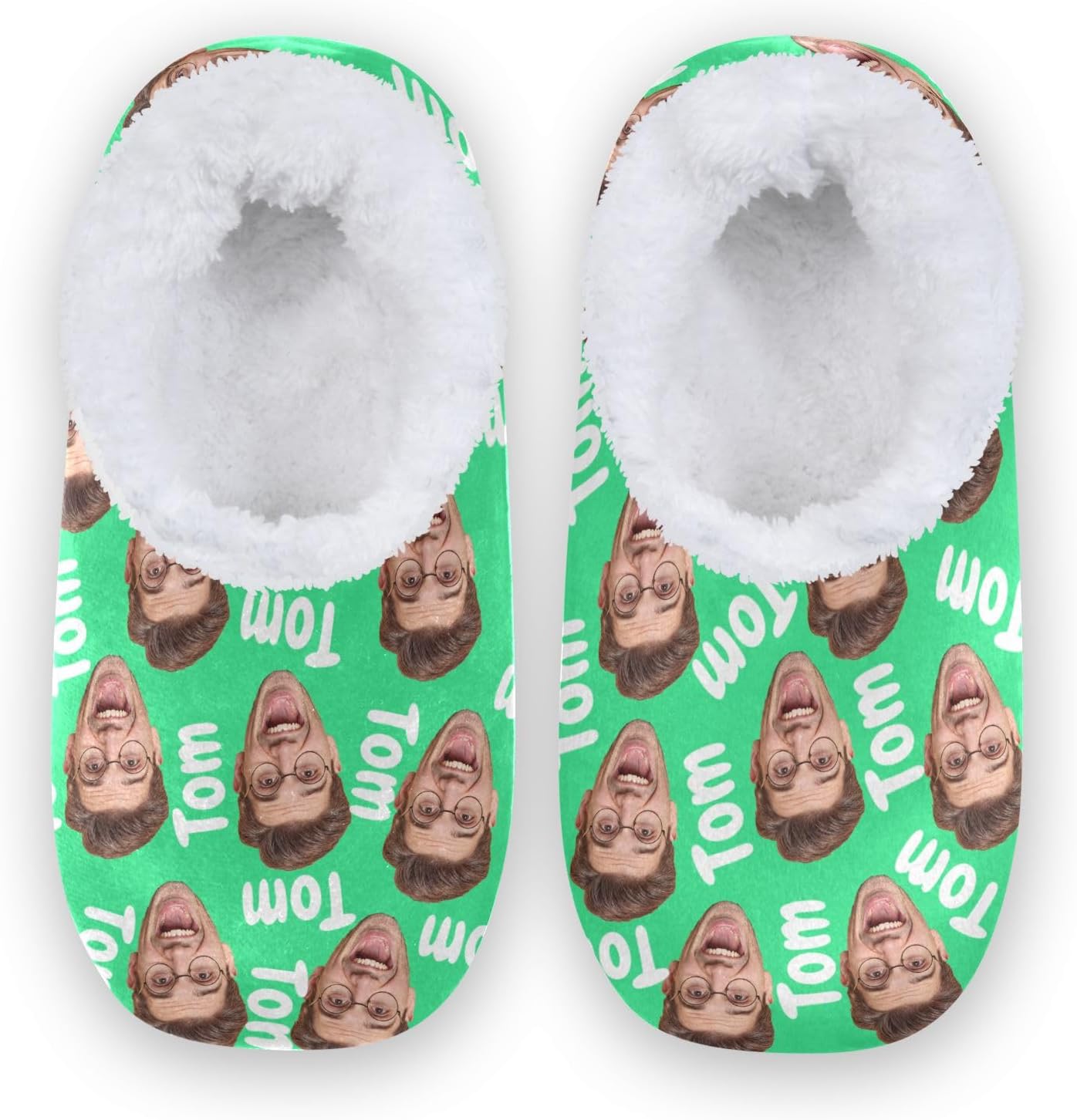 

Женские и мужские домашние тапочки с закрытой пяткой из мягкой памяти, с вязкой, подкладкой из флиса, с фото лица и текстом, теплые носки для отеля, дома и улицы Innewgogo, зеленый