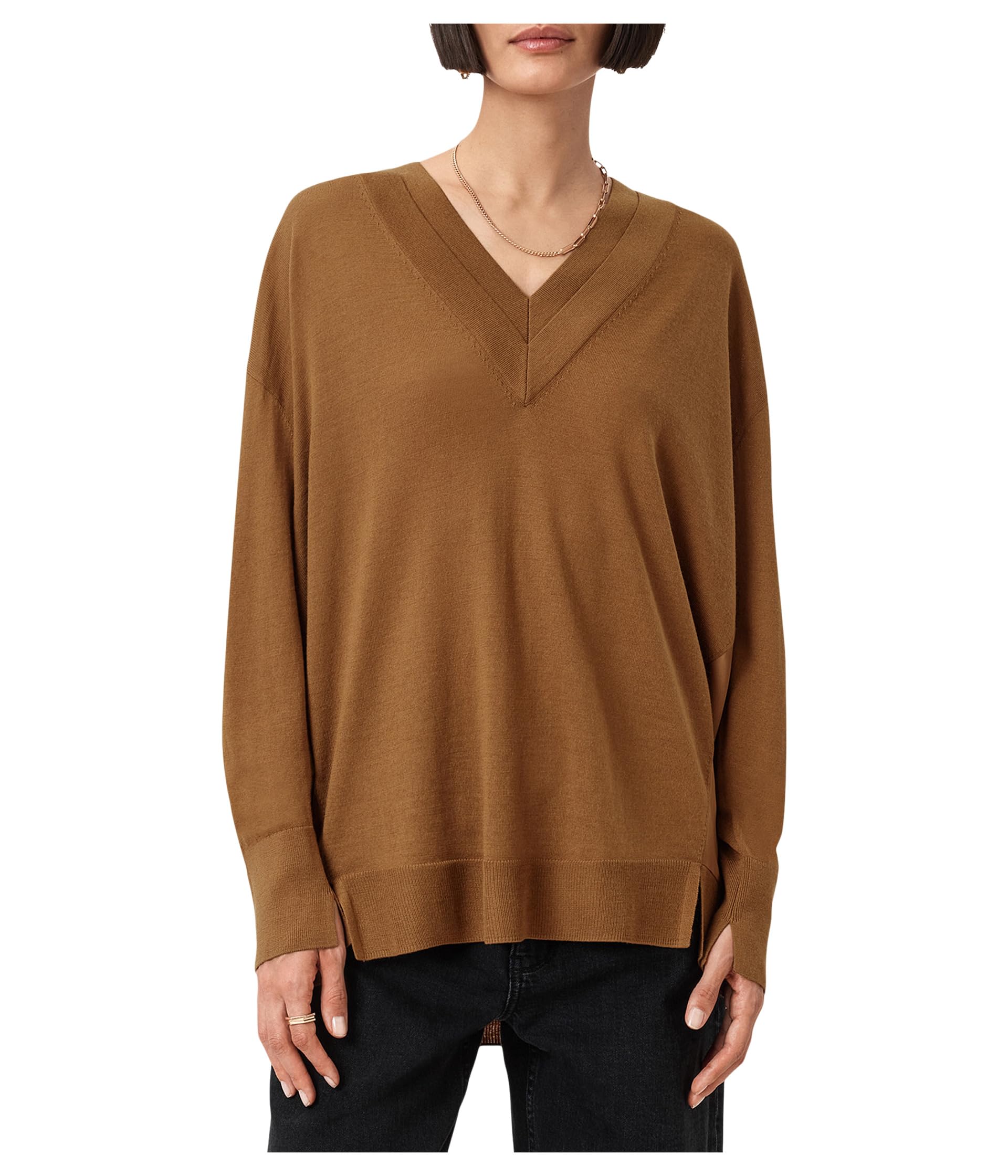 

Свитер AllSaints Bern Panel V-neck, цвет Caramel Brown