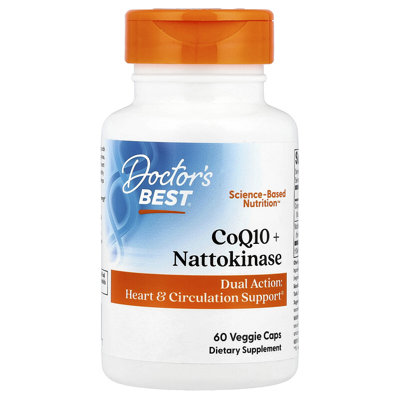

Doctor's Best, Коэнзим Q10 + наттокиназа, 60 растительных капсул