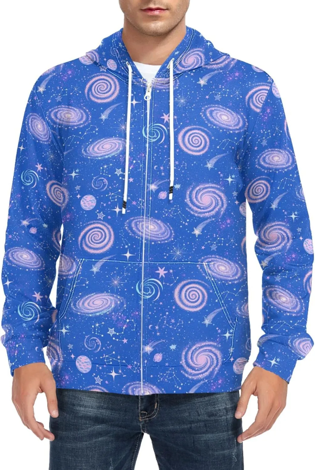 

Мужская худи с полной молнией Galaxy Swirls Stars Constellations с карманом CUPADA