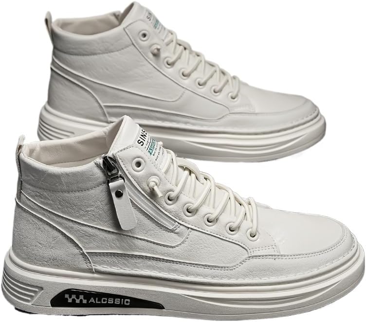 

Модные мужские высокие кроссовки из искусственной кожи с эластичными шнурками и молнией, нескользящие удобные повседневные обувь для всех сезонов, прогулок на улице и путешествий Hhhchpm, бежевый