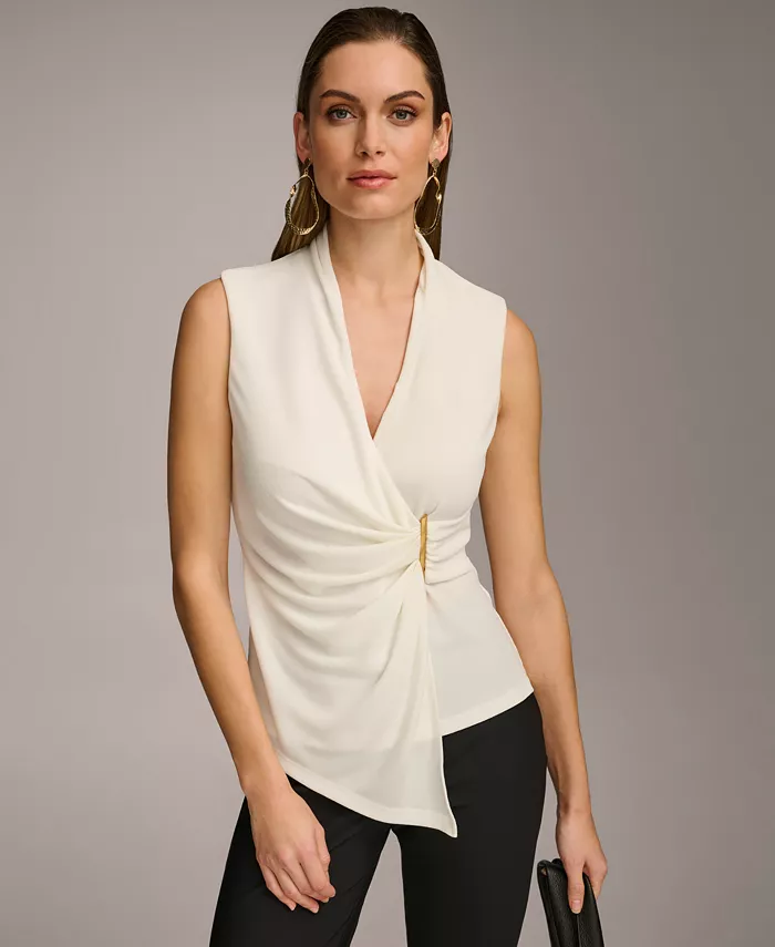 

Женский топ без рукавов с V-образным вырезом, размеры Regular и Petite Donna Karan New York, слоновая кость/кремовый