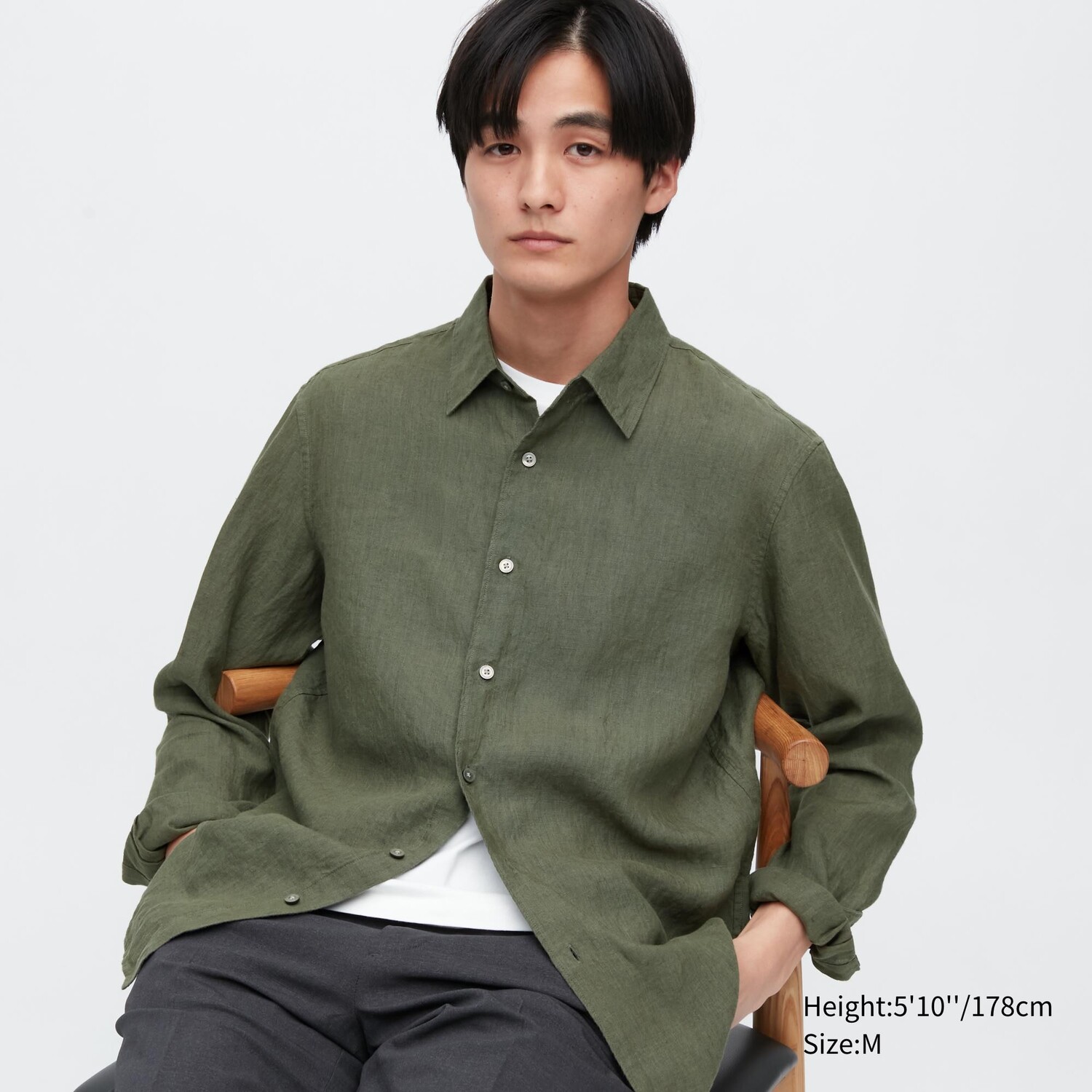 

Рубашка из 100% льна премиум-класса UNIQLO, оливково-зеленый