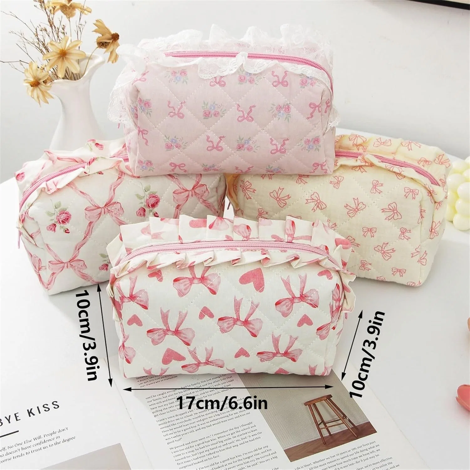 Стеганая хлопковая косметичка с цветочным узором Xhuilong, A - Bow & Cherry — фото 3