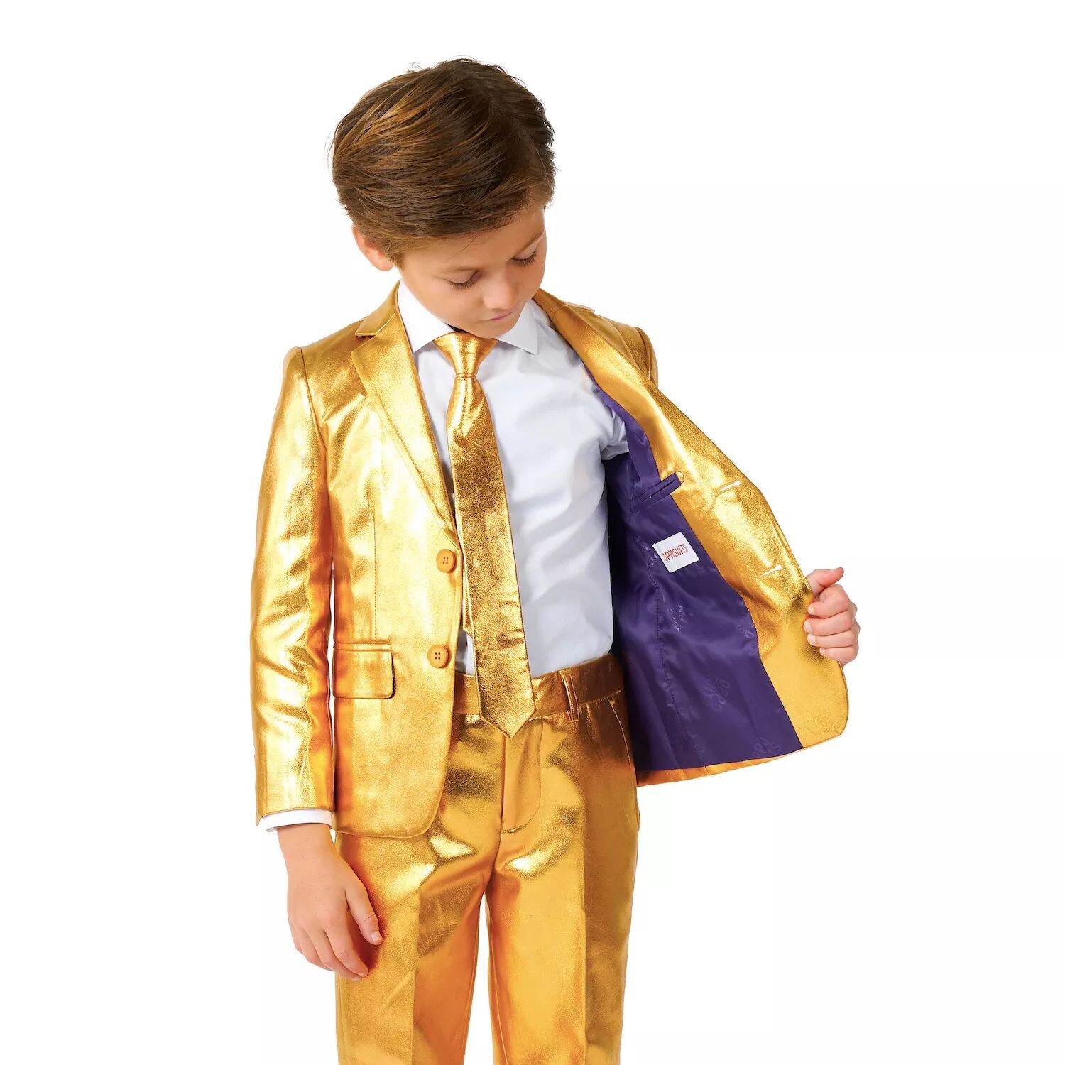 Комплект OppoSuits Groovy Gold Metallic для вечеринок: куртка, брюки и галстук для мальчиков 2–8 лет OppoSuits — фото 2