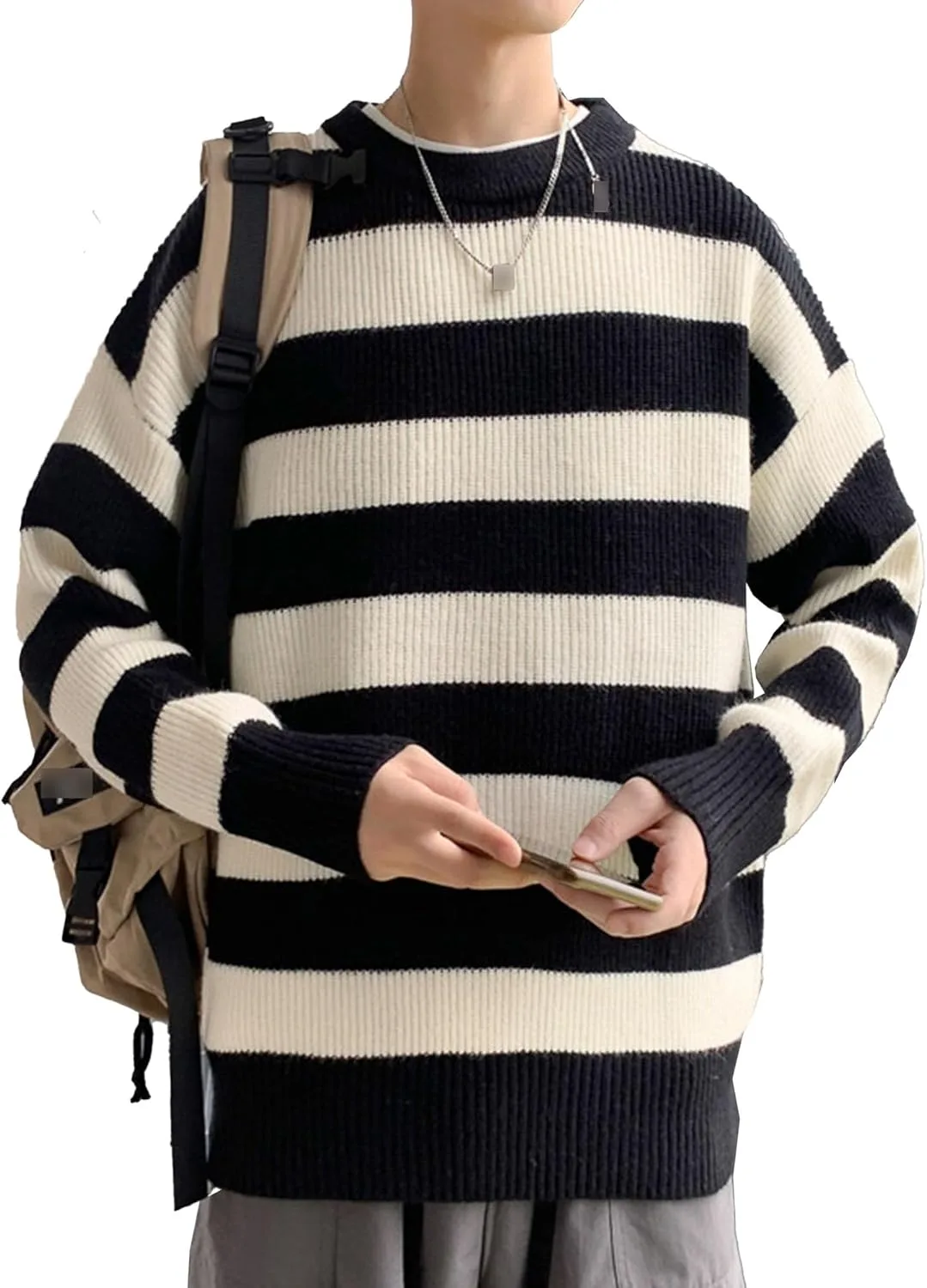 

Мужской полосатый вязаный пуловер Casual Color Block Slim Fit SWJGLITTR